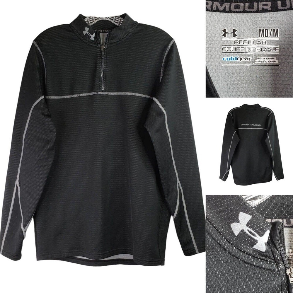 Under Armour UA Mens Size Medium Black Long Sleeve Quarter Zip Logo Pullover